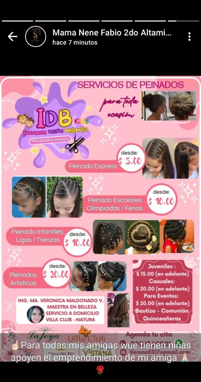 Clienta compartiendo el catálogo de IDB: «Para todas mis amigas que tienen niñas, apoyen el emprendimiento de mi amiga»